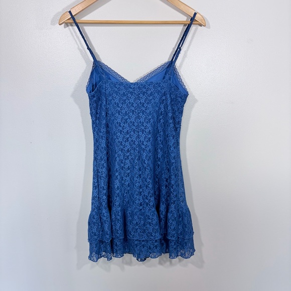 Aeropostale Solid V-Neck Lace Cami Dress Blue Slip Dress Y2K 90s Ruffle Hem - Picture 10 of 12